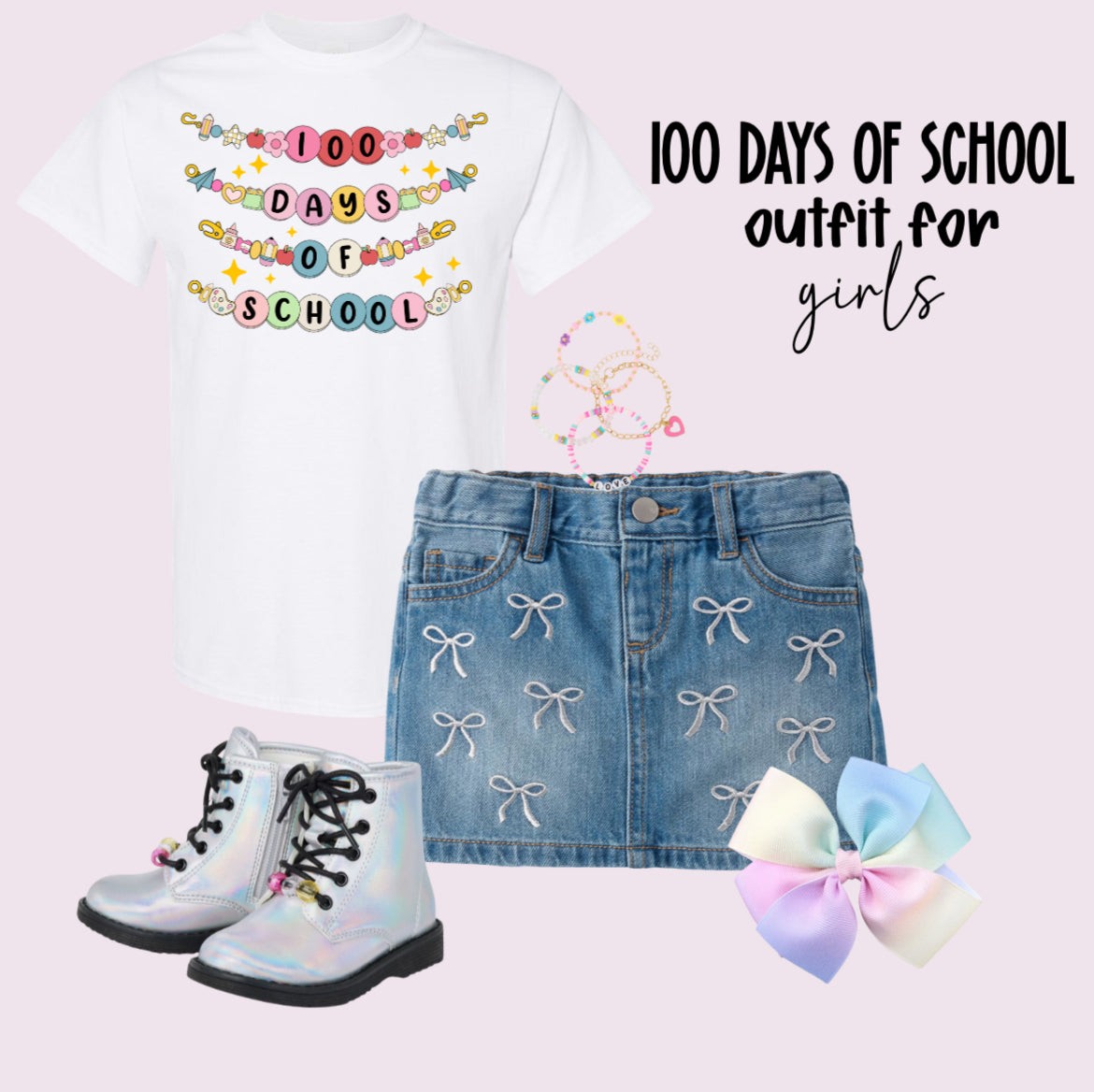 100 Days of School Friendship Bracelet Kids T-Shirt | Cute 100th Day Outfit