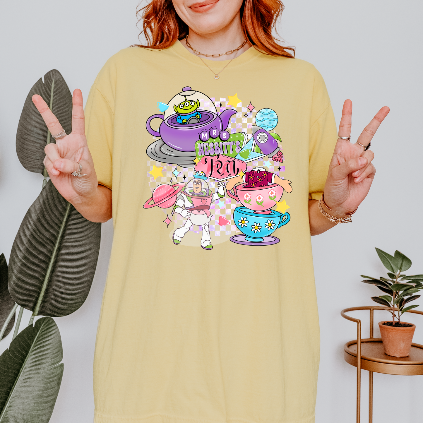 BUZZ TEA ROOM TANK OR TEE - COMFORT COLORS - MAGICAL PARK DAY VACATION TOP