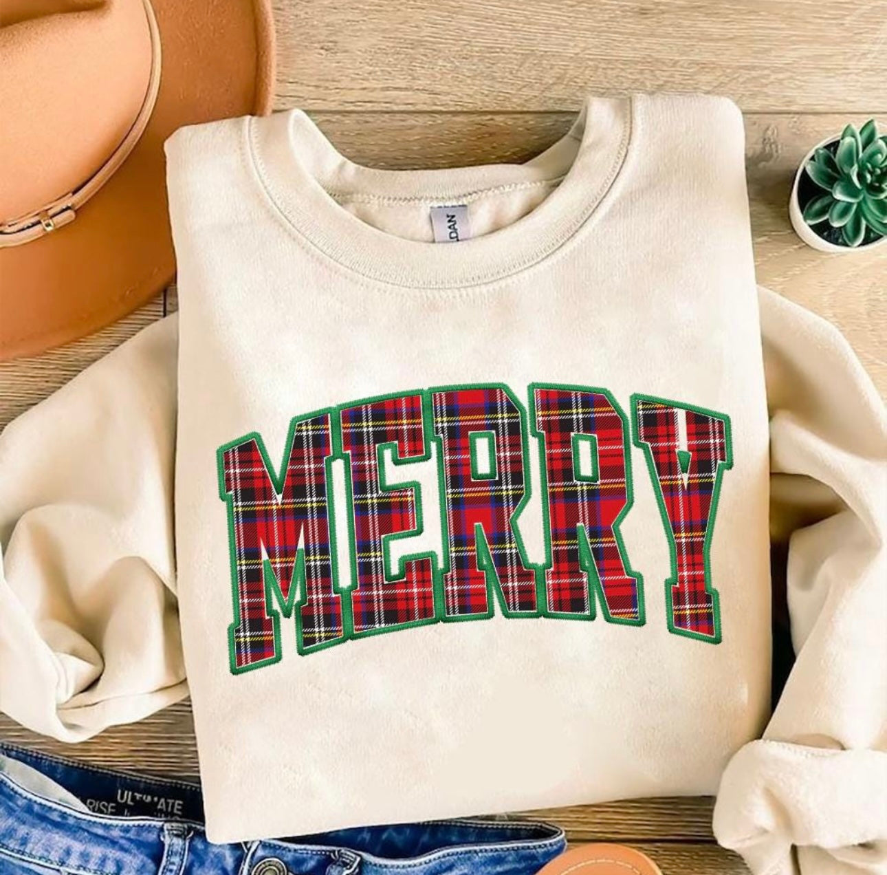 “Merry" Plaid Christmas Sweatshirt