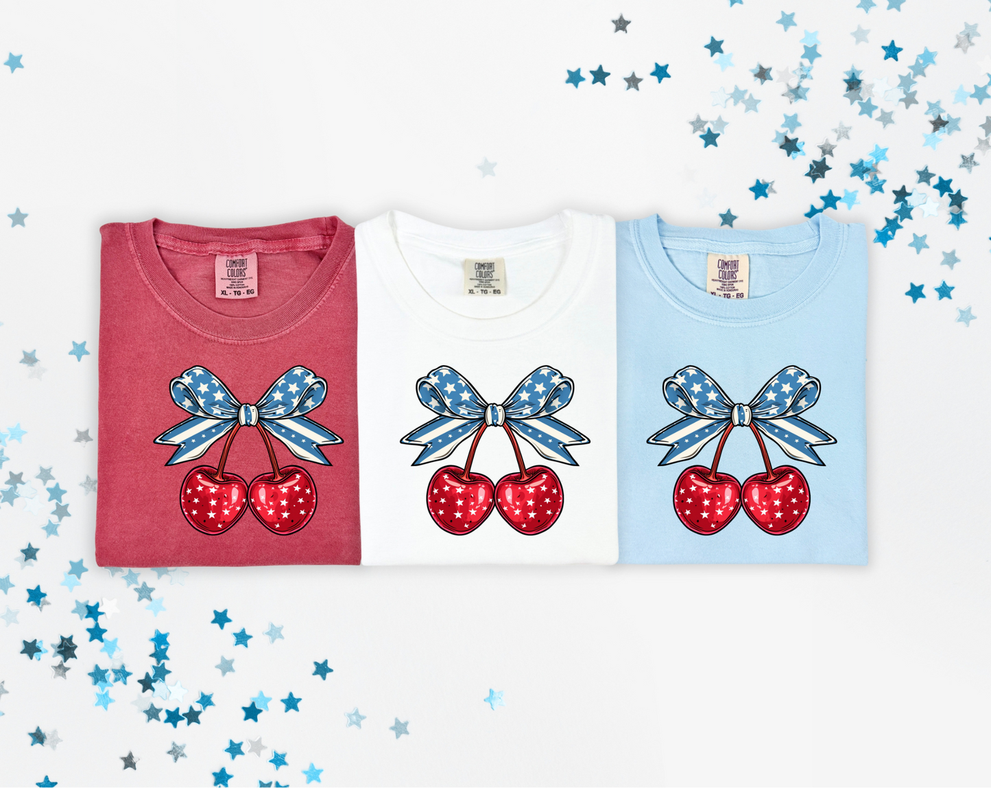 Patriotic Cherry Coquette Bow Shirt