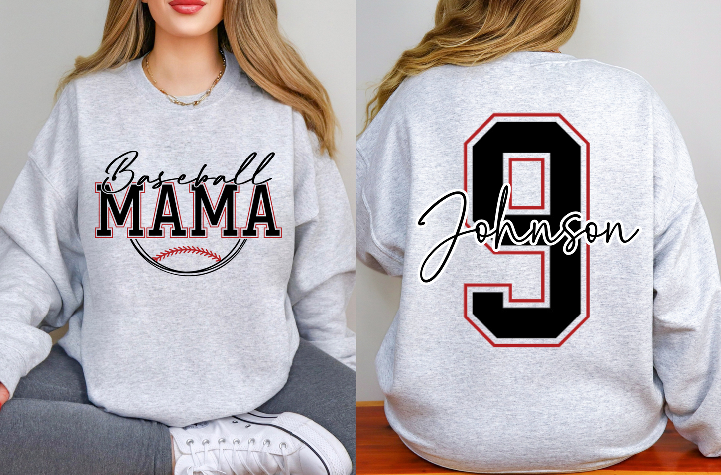 Personalized Baseball Mama Crewneck Sweatshirt