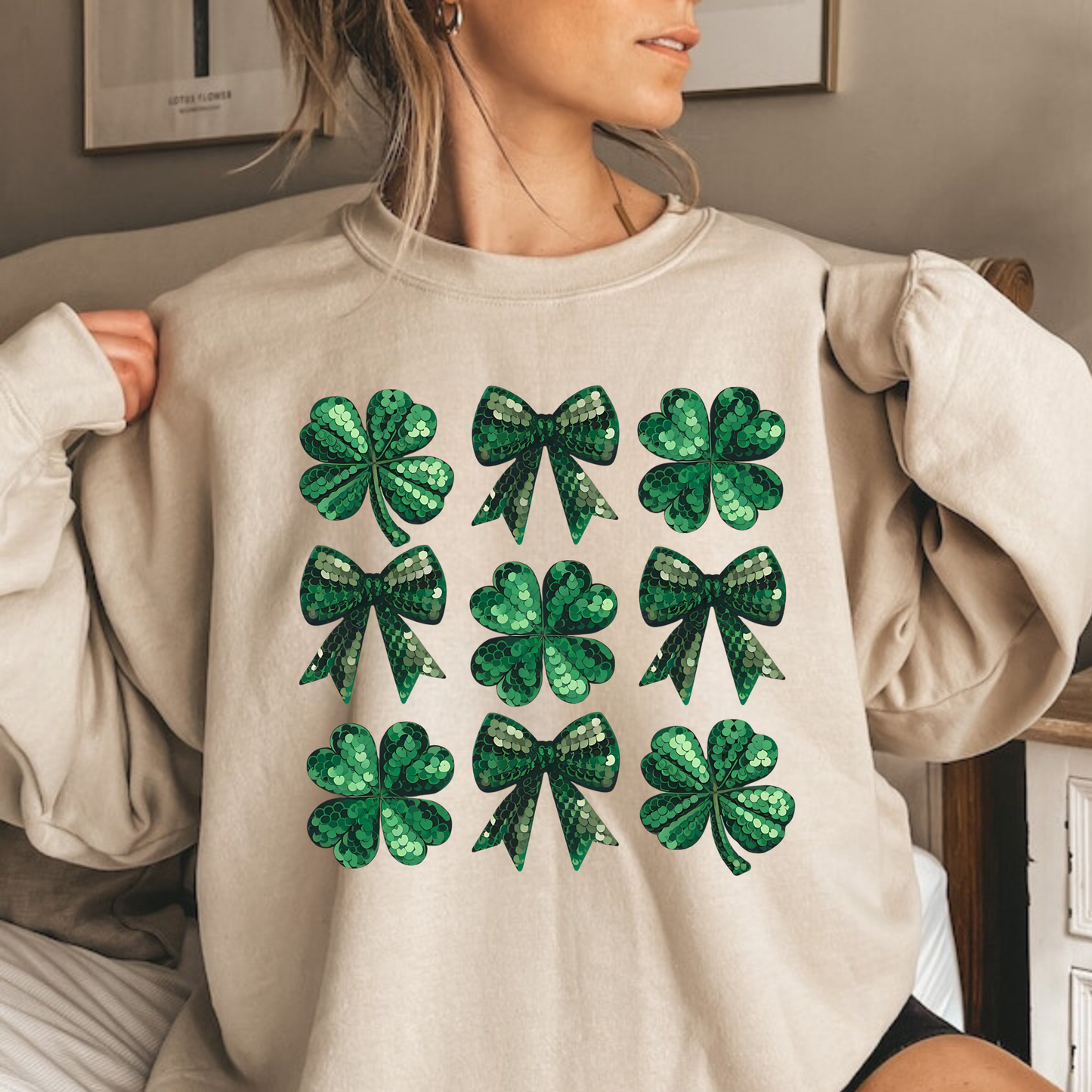 St. Patrick's Day Sequin Coquette Bow Sweatshirt