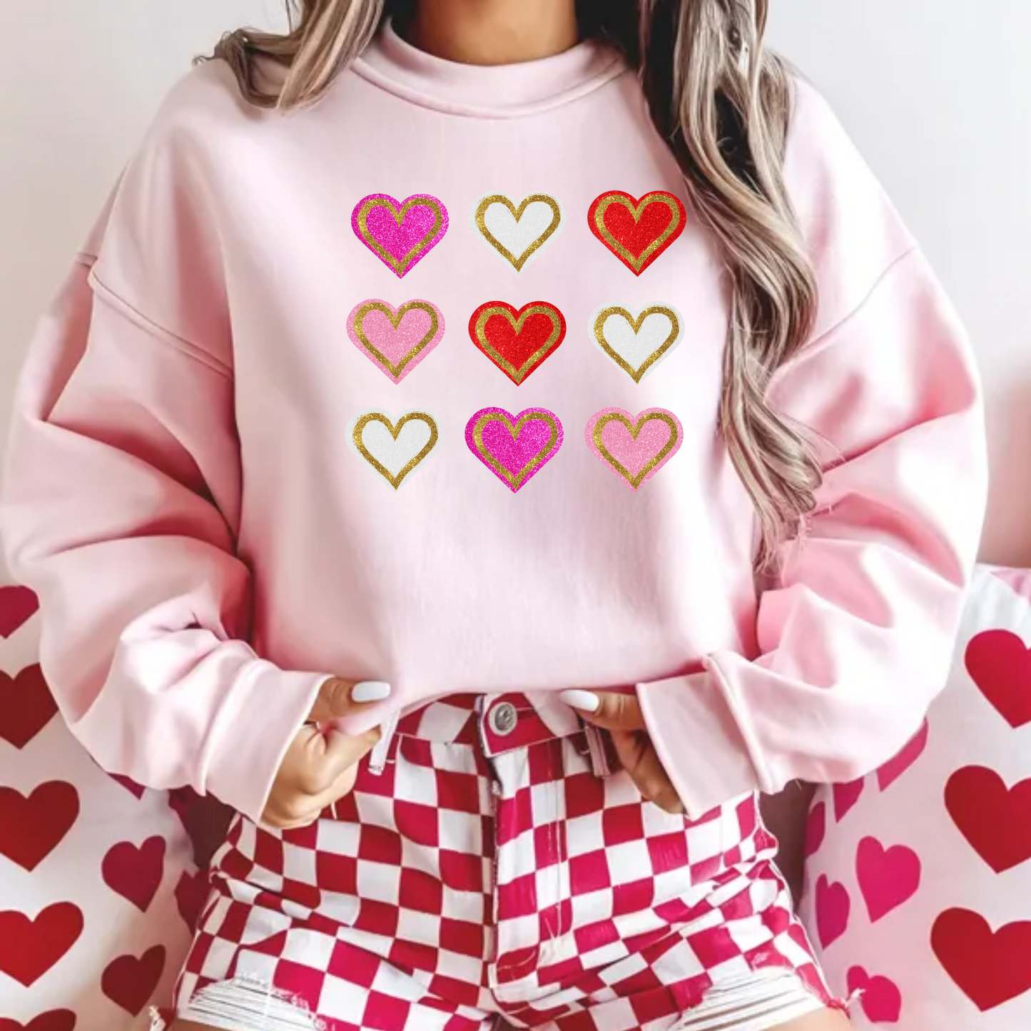 Valentine's Day Glitter Hearts Sweatshirt