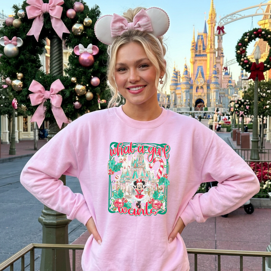 MINNIE CASTLE PINK Christmas Sweatshirt | Magical Park Christmas Crewneck Sweatshirt