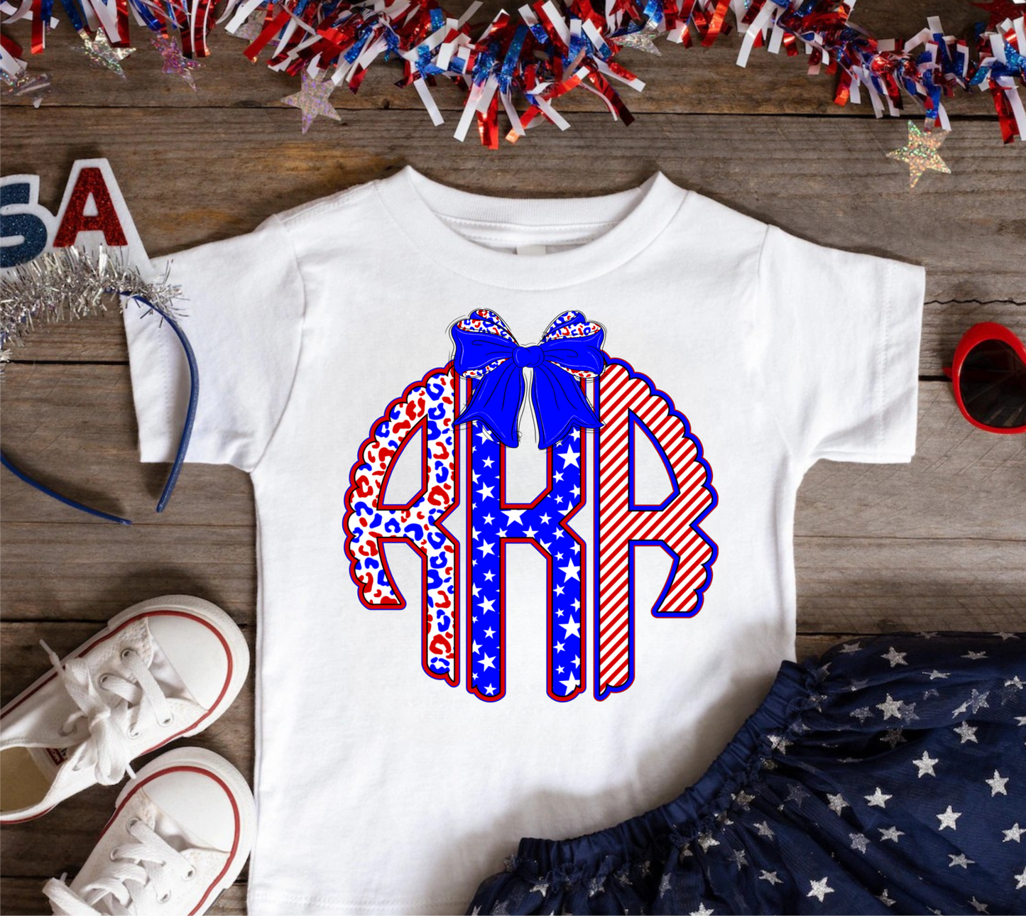 4th of July Monogram Shirt for Girls