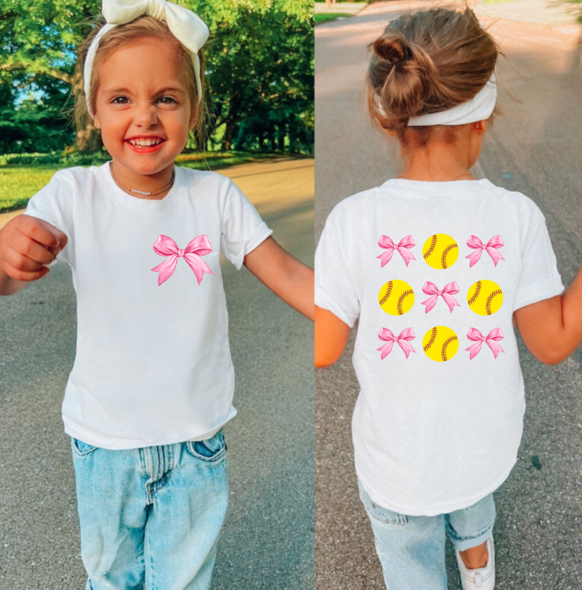 Softball Bow Collage Shirt for Kids