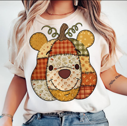 Honey Bear Patchwork Pumpkin Shirt