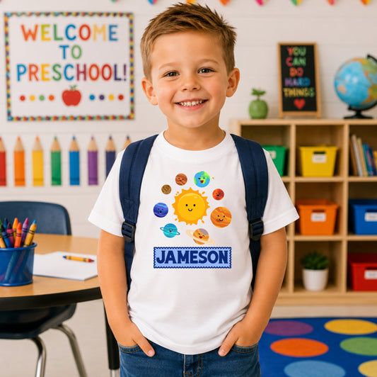 Personalized Boys Solar System Shirt | Preppy Back-to-School Name Tee