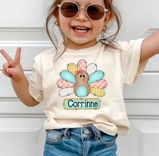 Personalized Girls Thanksgiving Turkey Shirt