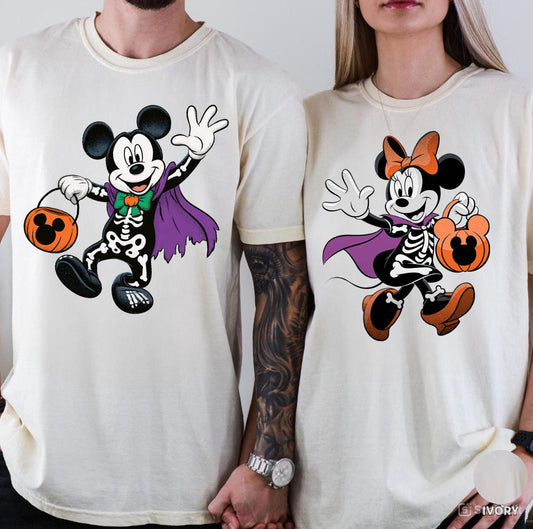 HALLOWEEN PARTY MATCHING COUPLES SHIRTS - Mouse Skeleton COMFORT COLORS