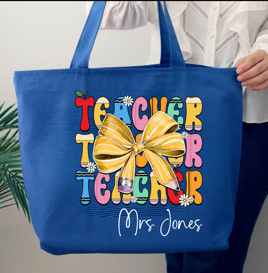 Personalized Teacher Pencil Zippered Tote Bag with Name