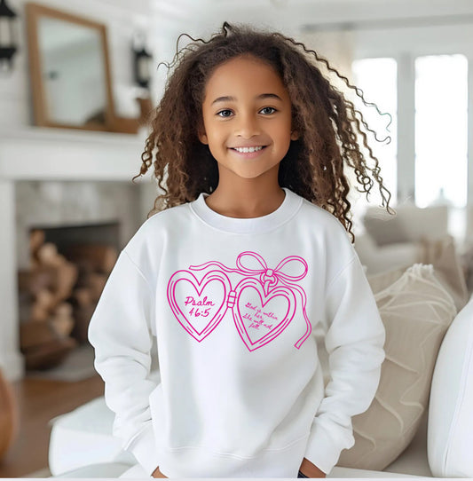 Psalm 46:5 Kids Sweatshirt | Christian Bow Crewneck for Girls | Faith Based Bible Verse Sweatshirt