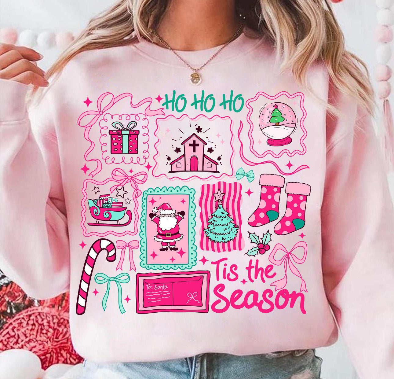 Pink girly Christmas Frames Sweatshirt