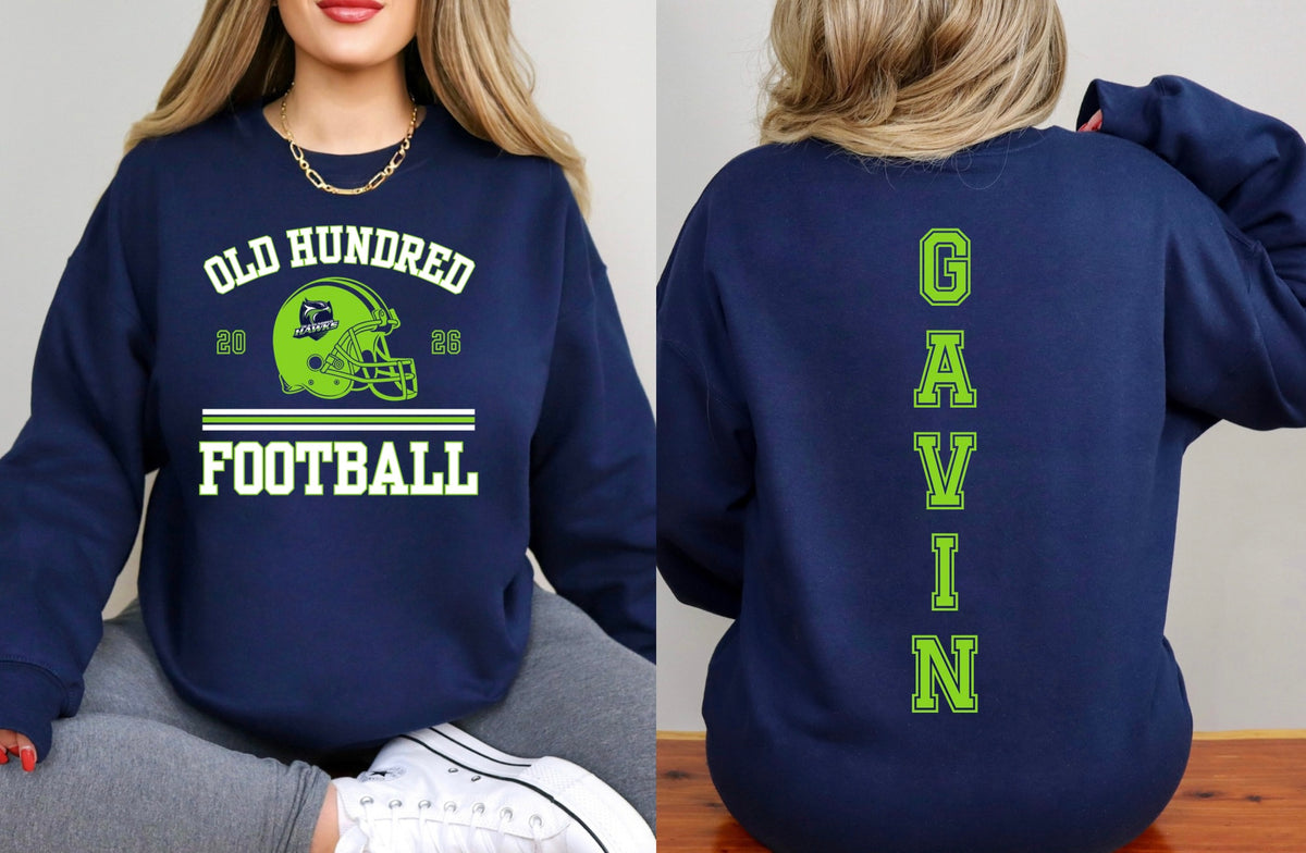 OLD HUNDRED HAWKS FOOTBALL - VARSITY DESIGN WITH PLAYER NAME PERSONALIZATION ON BACK