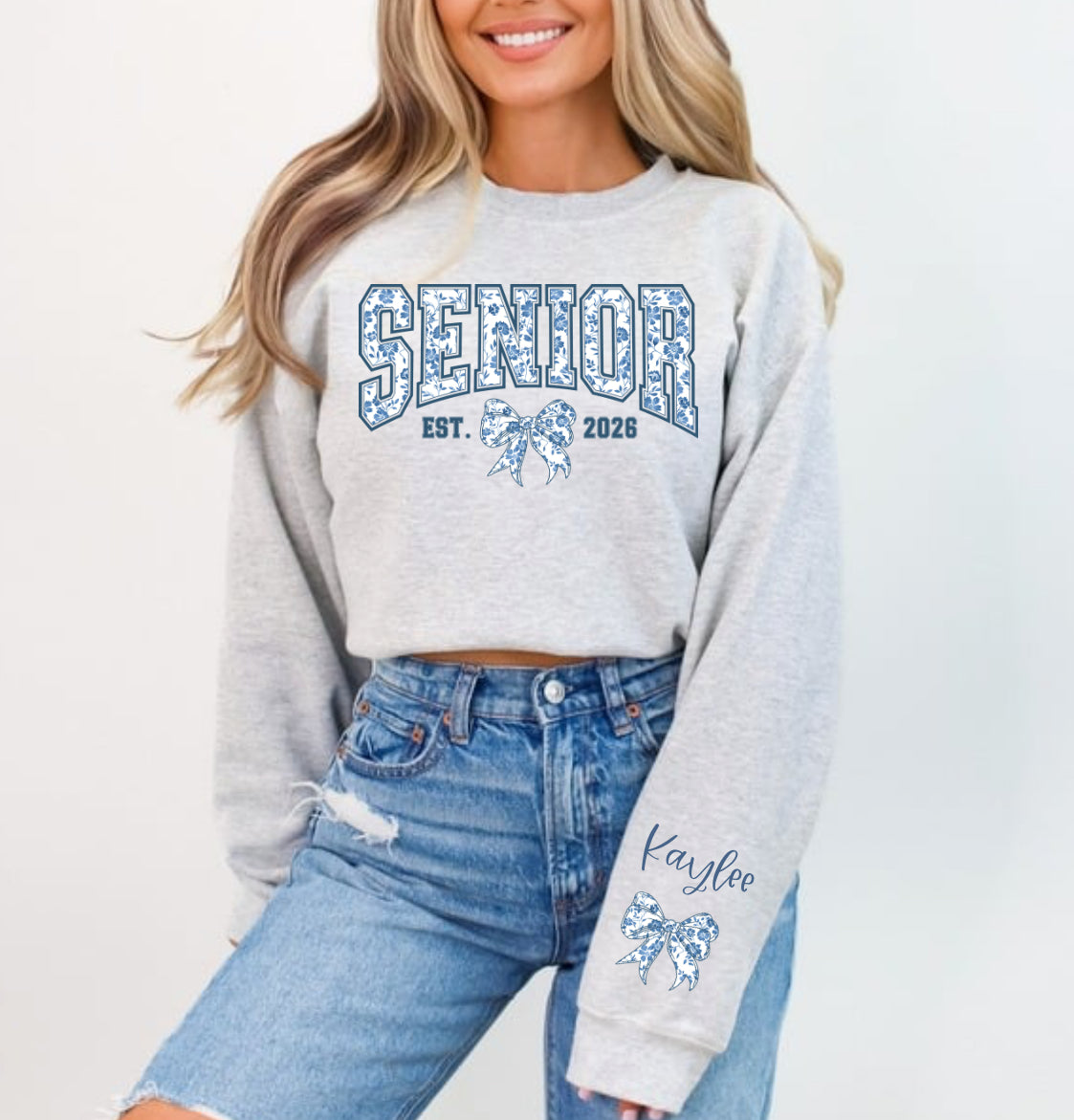 senior 2026 sweatshirt personalized with name on sleeve cozy high school senior outfit