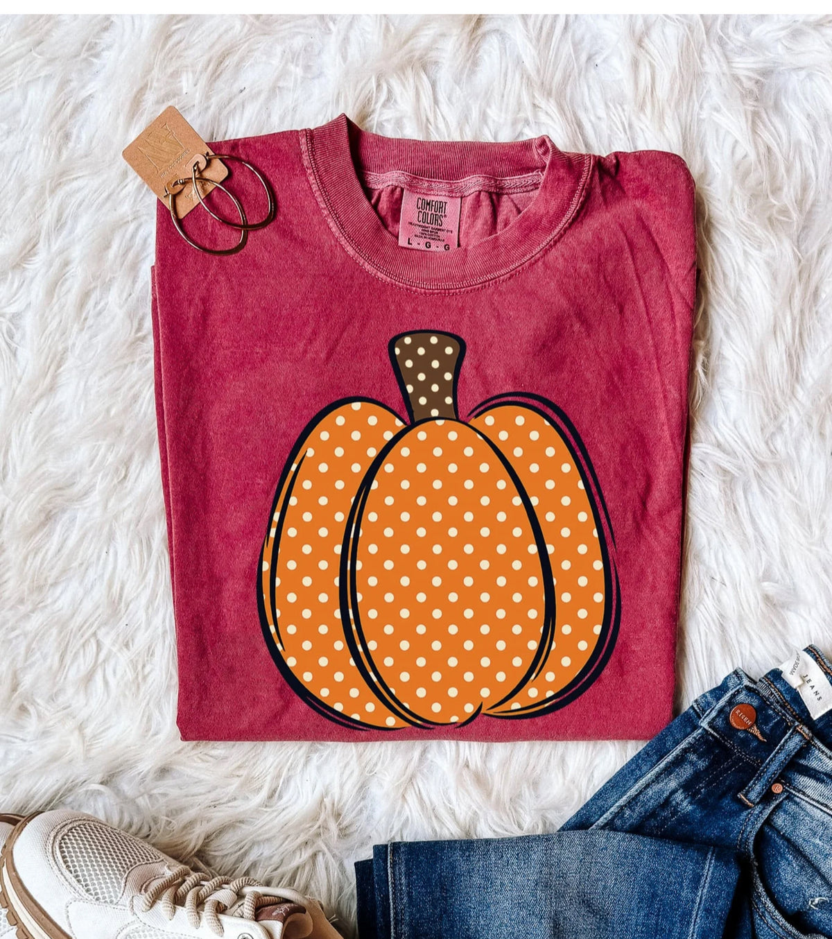 Comfort Colors Polkadot Pumpkin Long or Short Sleeve | Cute Fall Shirt