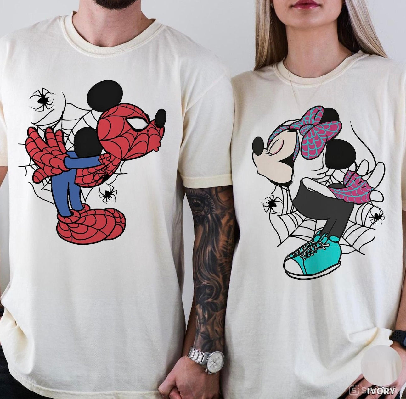 HALLOWEEN PARTY MATCHING COUPLES SHIRTS - SPIDEY AND GWEN COMFORT COLORS