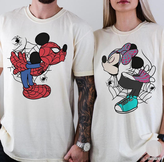 HALLOWEEN PARTY MATCHING COUPLES SHIRTS - SPIDEY AND GWEN COMFORT COLORS