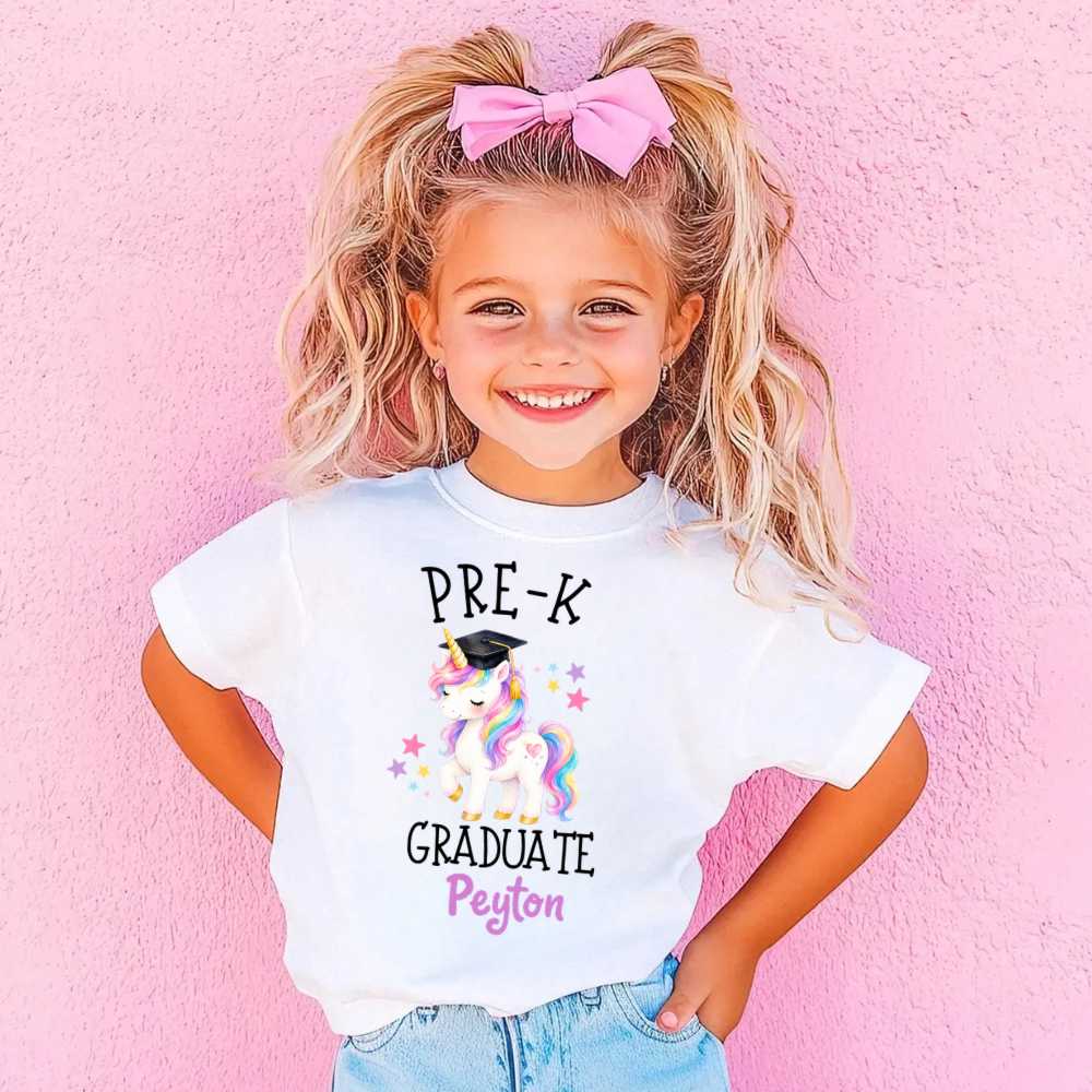 Custom Unicorn Graduation Shirt for Girls | Personalized Grade Level Graduation Tee | Preschool & Kindergarten Graduation Shirt
