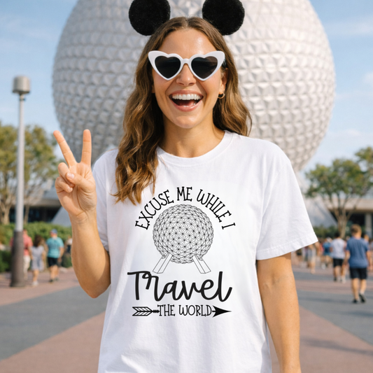 EXCUSE ME WHILE I TRAVEL THE WORLD COMFORT COLORS SHIRT