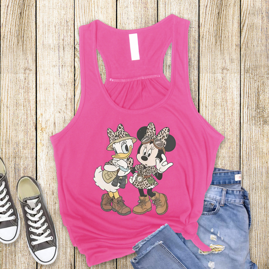Minnie & Daisy Safari Racerback Tank for Women – Lightweight Vacation Graphic Tank