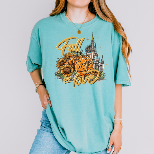 FALL IN LOVE CASTLE & PUMPKIN SHIRT | Magical Theme Park Shirt & Tank | Adult Comfort Colors Tee