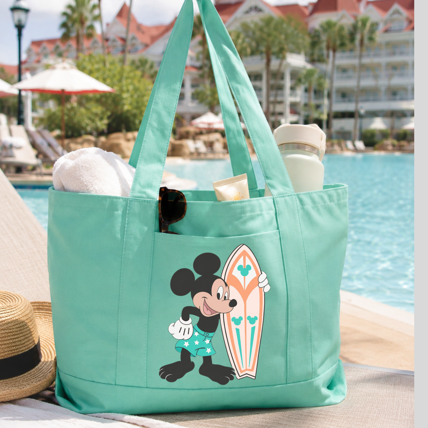 Magical Mickey Surf Vacation Pool Bag | Canvas Resort Tote Bag | Beach & Pool Tote for Women | Disney Vacation Poolside Bag | Cruise Tote Bag