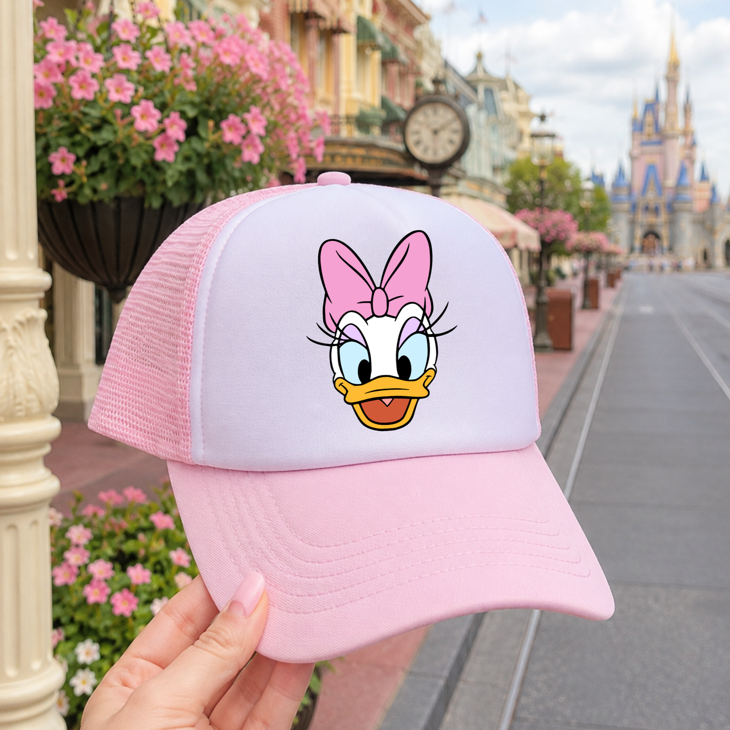 Light Pink Daisy Hat - Park Day Trucker Hat for Women | Theme Park Vacation Outfit