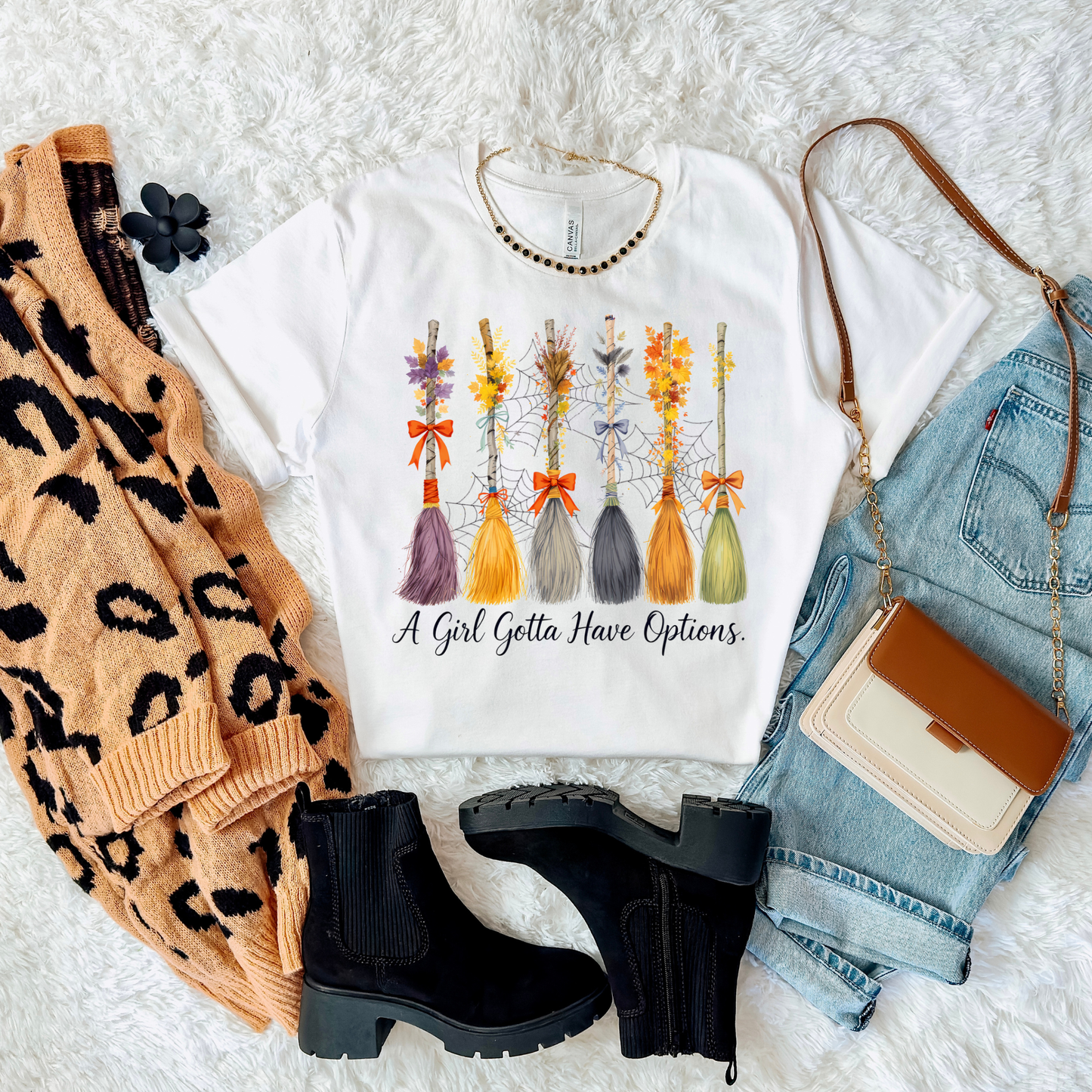 A Girl’s Gotta Have Options Witch Shirt | Funny Halloween Broomstick Graphic Tee