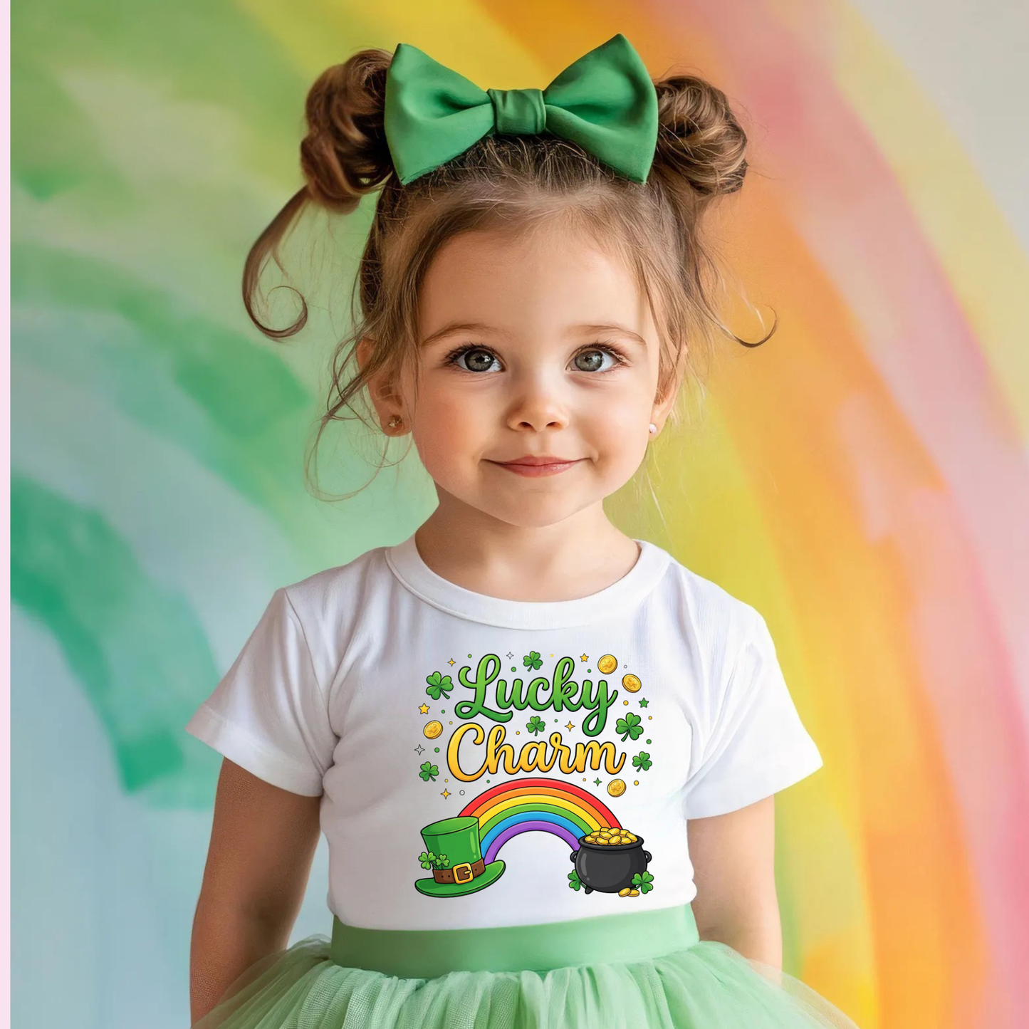 Lucky Charm St. Patrick’s Day Shirt for Girls | Cute Kids Rainbow Clover Tee