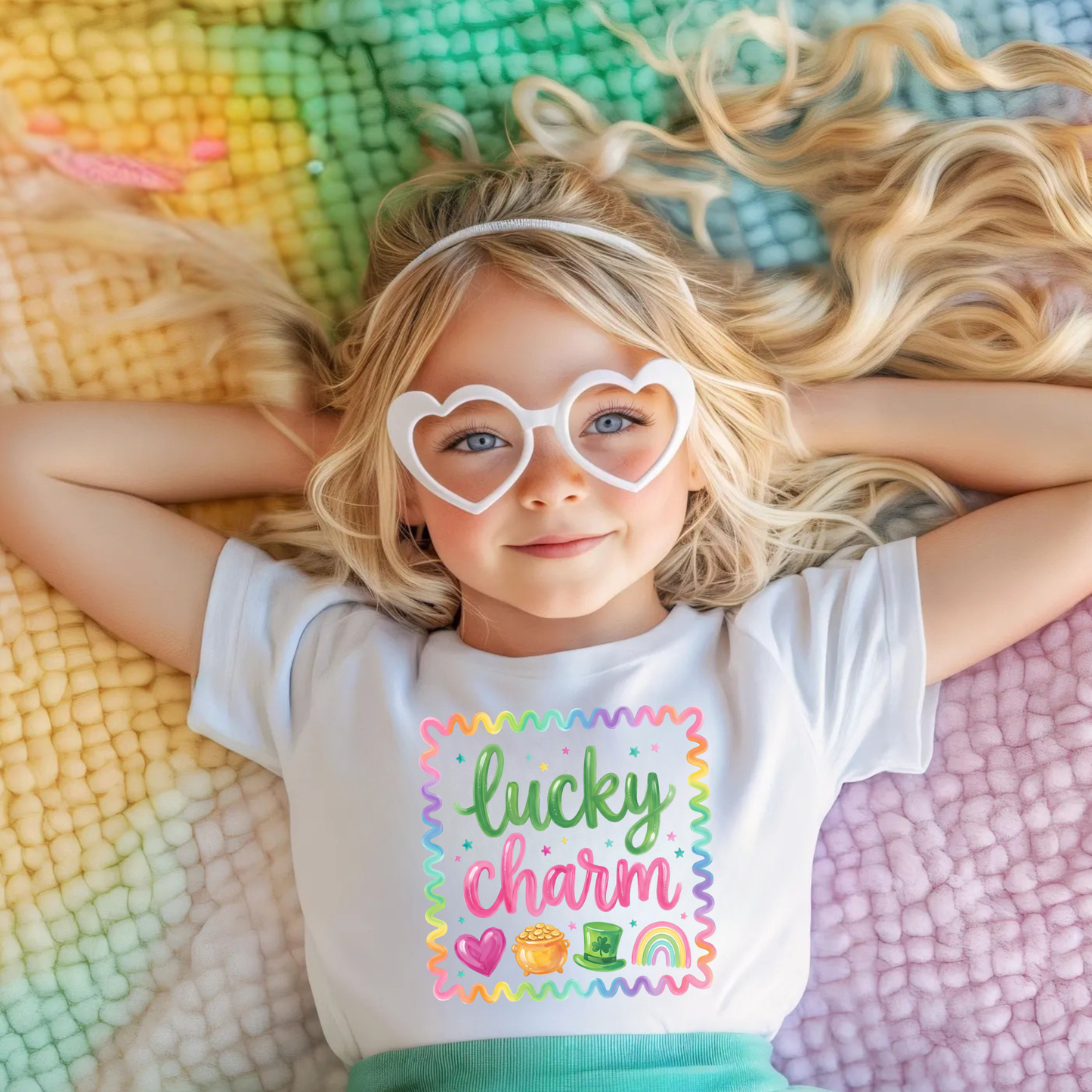 Lucky Charm St. Patrick’s Day Shirt for Girls | Cute Kids Rainbow Clover Tee