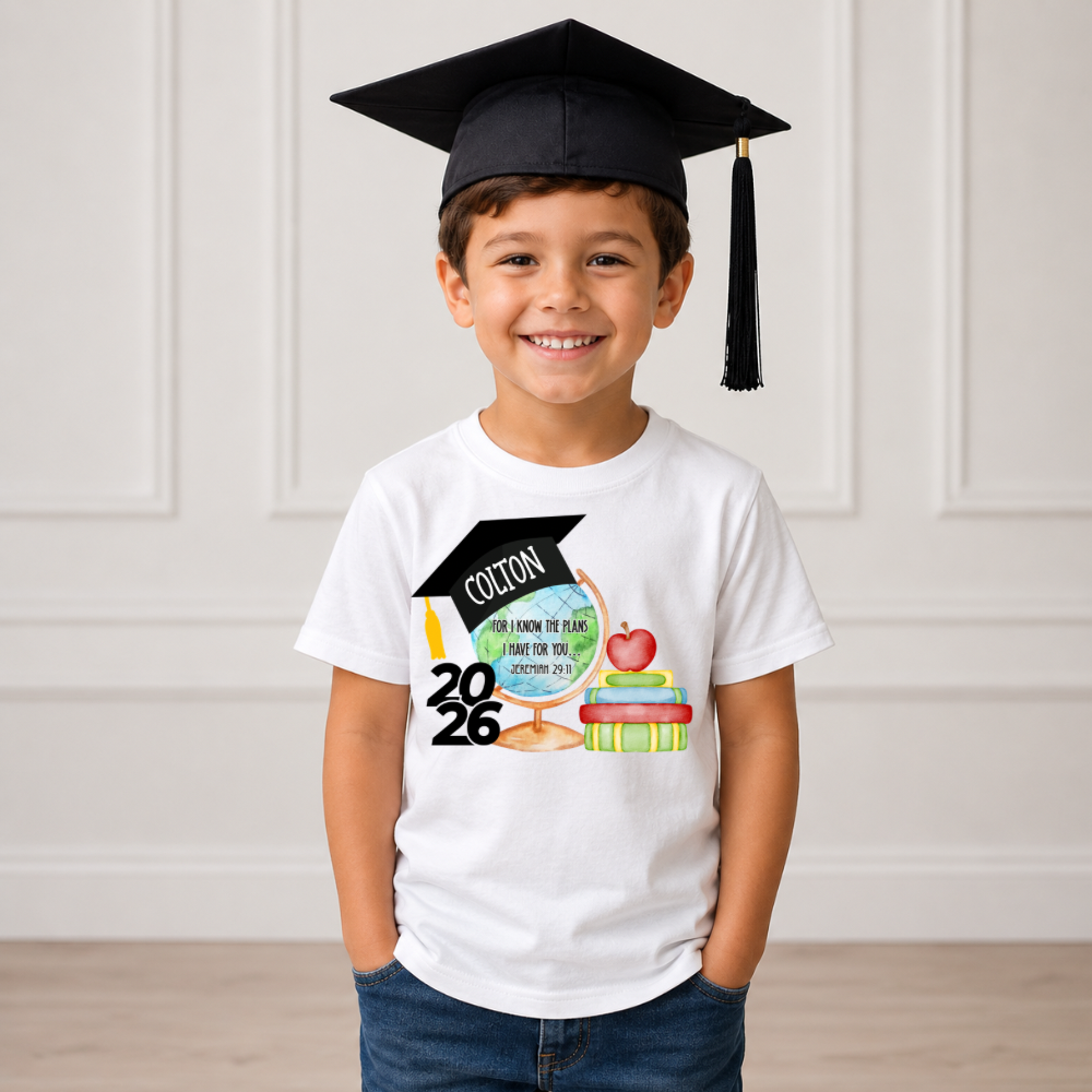 Custom Christian Graduation Shirt for Kids | Bible Verse Graduation Tee for Boys & Girls | Faith Graduation Outfit | Kindergarten & Preschool Grad Shirt