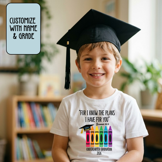 Custom Christian Graduation Shirt for Kids | Bible Verse Graduation Tee for Boys & Girls | Faith Graduation Outfit | Kindergarten & Preschool Grad Shirt