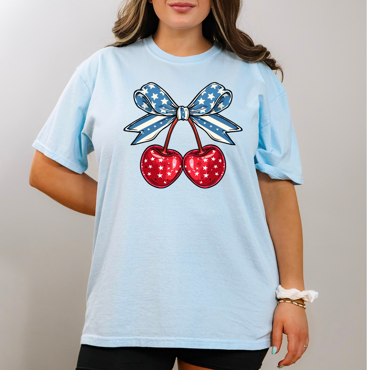 Patriotic Cherry Coquette Bow Shirt