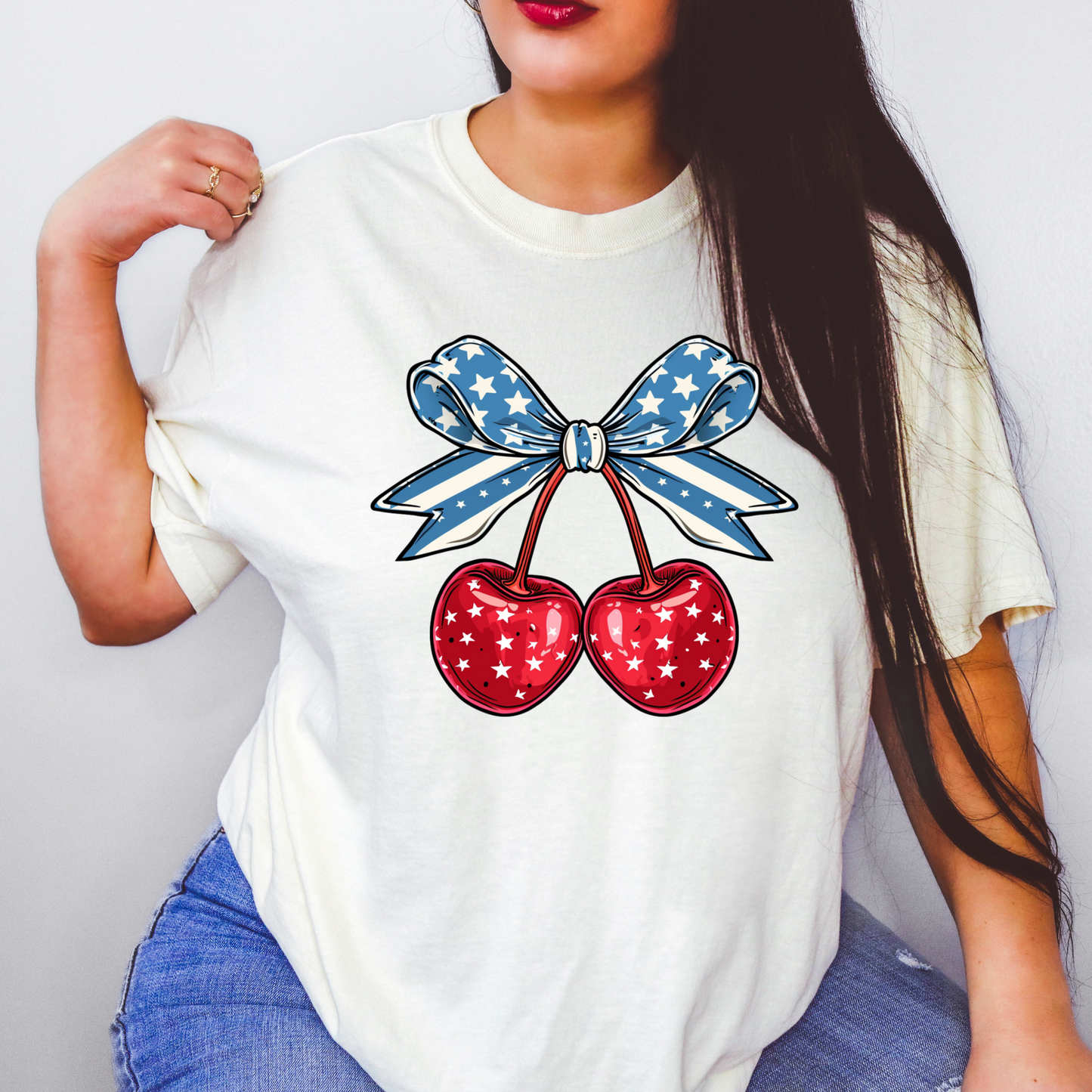 Patriotic Cherry Coquette Bow Shirt