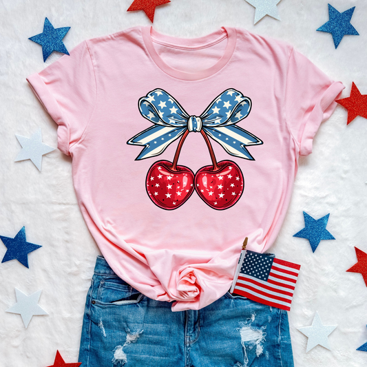 Patriotic Cherry Coquette Bow Shirt