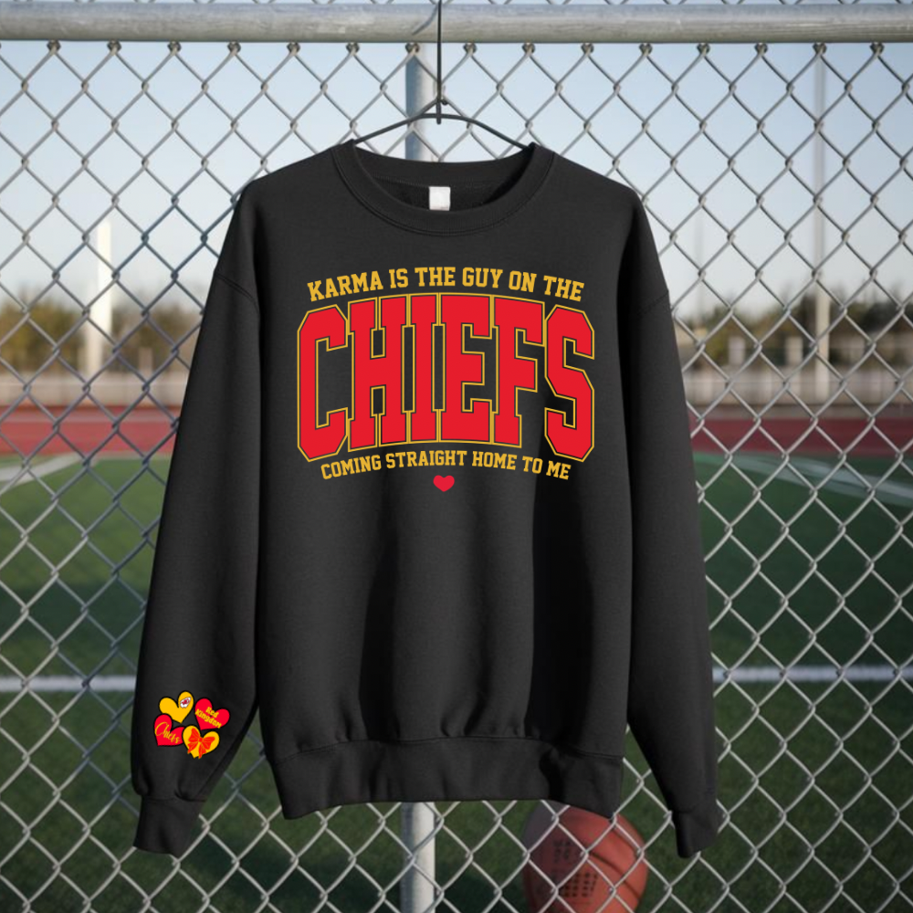 Karma Red & Yellow Football Crewneck with Sleeve Design