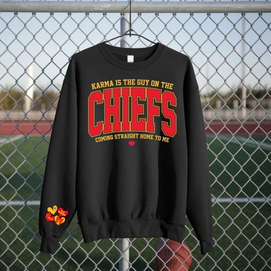 Karma Red & Yellow Football Crewneck with Sleeve Design