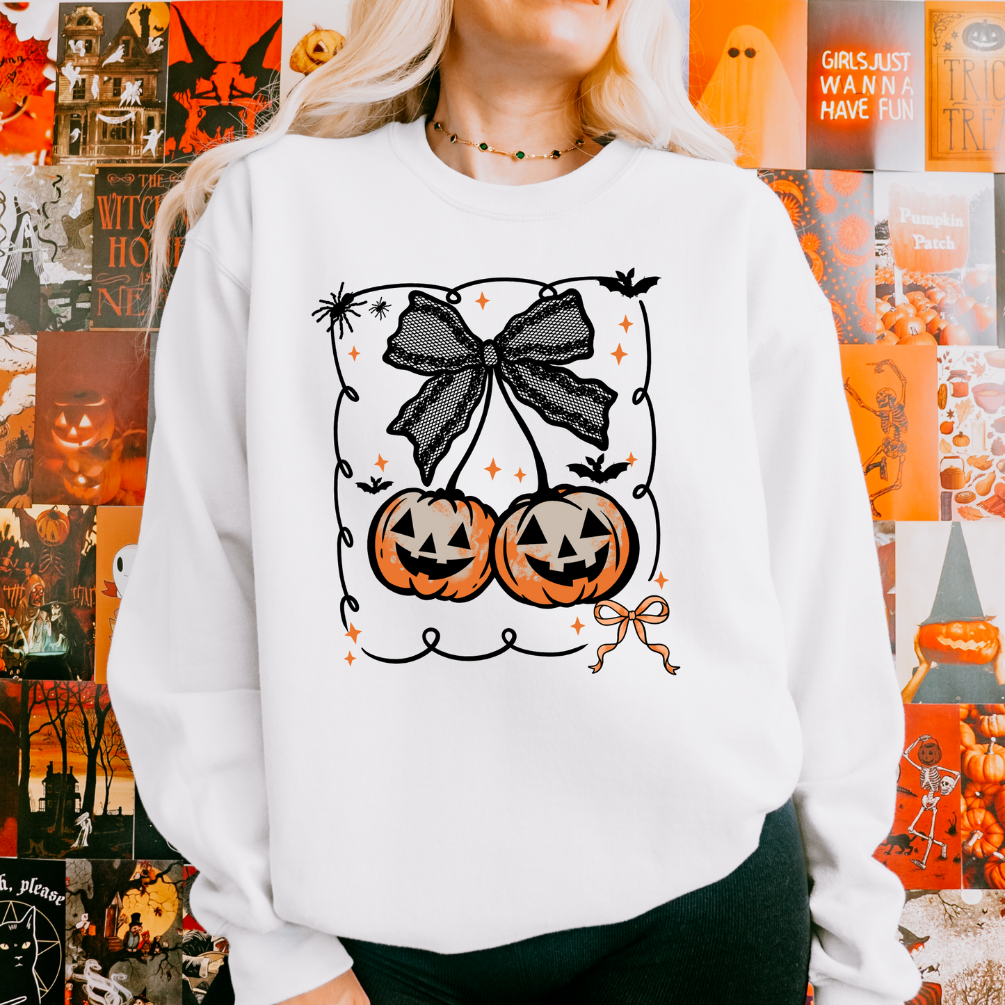 Lace Coquette Pumpkins Halloween Crewneck Sweatshirt