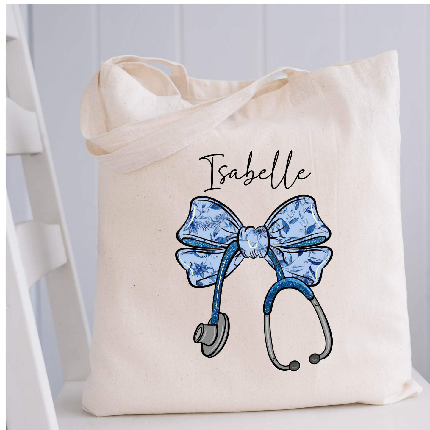 Personalized Nurse Stethoscope Bow Tote Bag