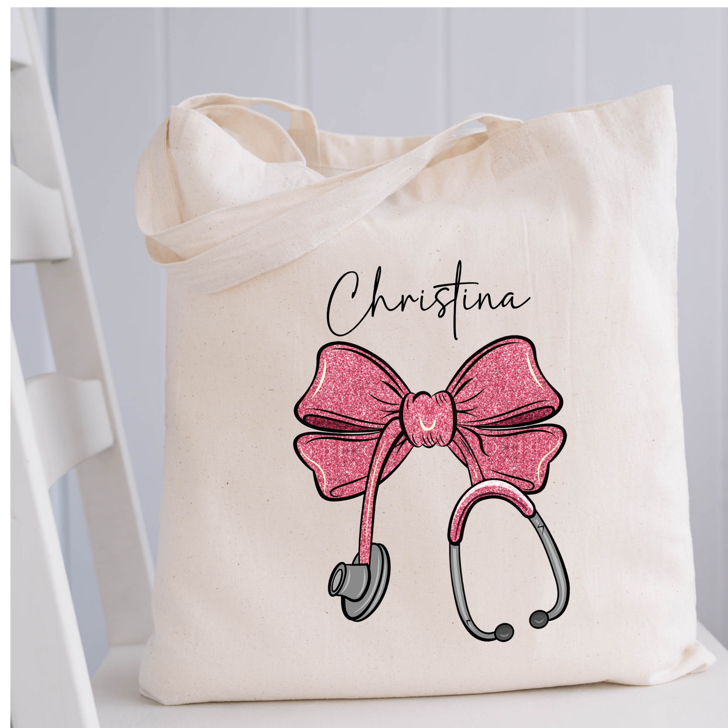 Personalized Nurse Stethoscope Bow Tote Bag