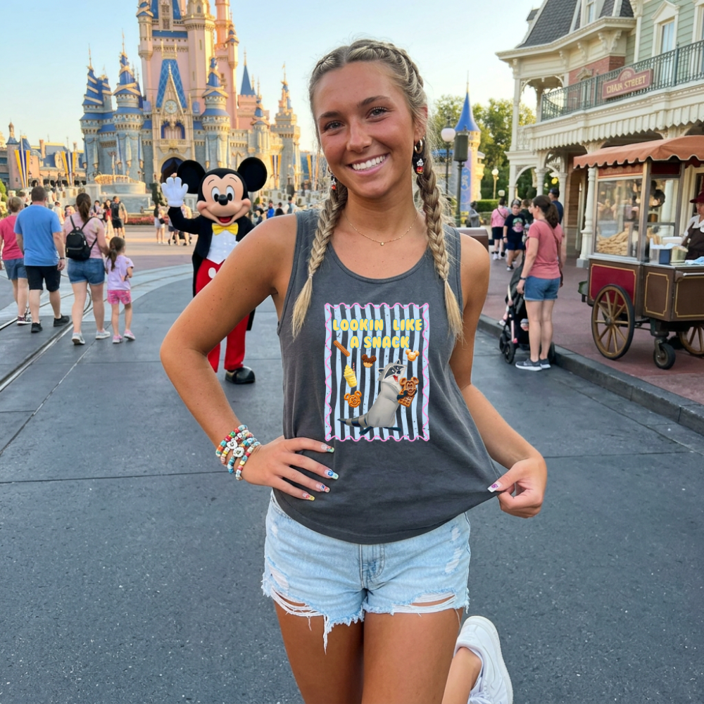 LOOKIN LIKE A SNACK MEEKO TANK OR TEE - COMFORT COLORS - MAGICAL PARK DAY VACATION TOP