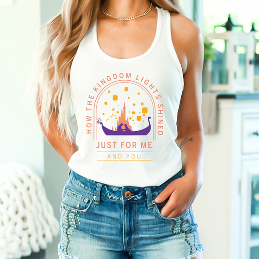 HOW THE KINGDOM LIGHTS PRINCESS PUNZIE  Racerback Tank for Women – Lightweight Vacation Graphic Tank