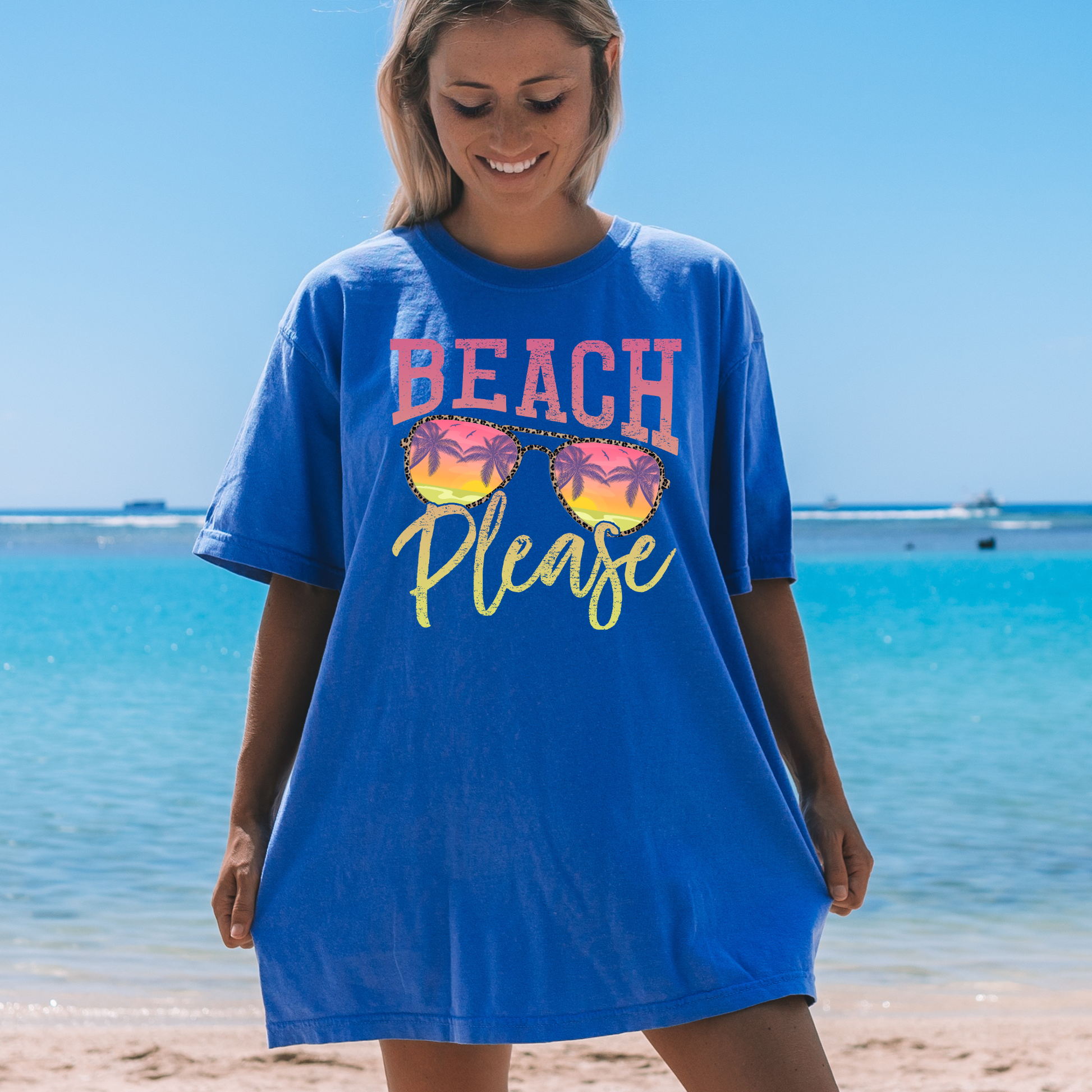 Beach Please Comfort Colors summer shirt, funny beach graphic tee for women, relaxed oversized beach vacation outfit, cute comfy summer top