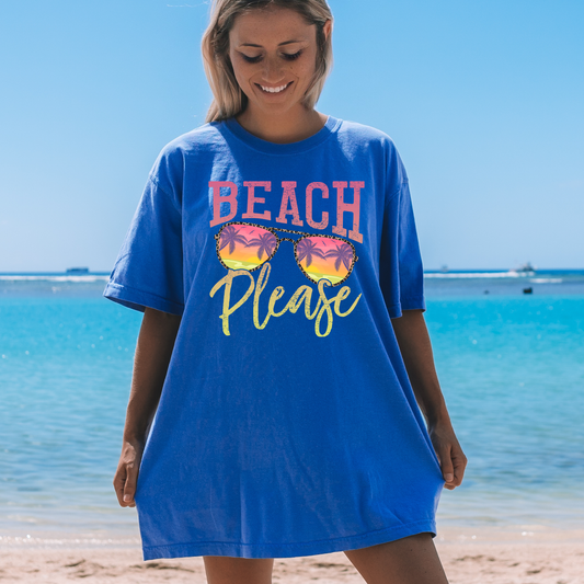 Beach Please Comfort Colors summer shirt, funny beach graphic tee for women, relaxed oversized beach vacation outfit, cute comfy summer top