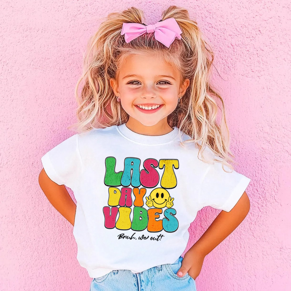 Last Day Vibes Shirt for Girls | Cute Kids End of School Tee | Summer Break Shirt | Girls Graphic T-Shirt | Last Day Outfit