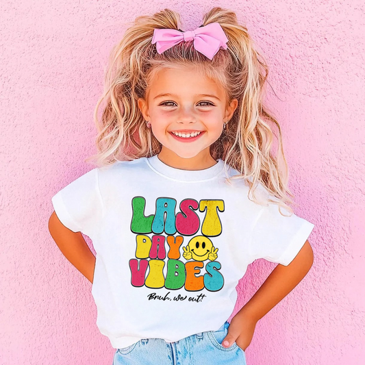 Last Day Vibes Shirt for Girls | Cute Kids End of School Tee | Summer Break Shirt | Girls Graphic T-Shirt | Last Day Outfit