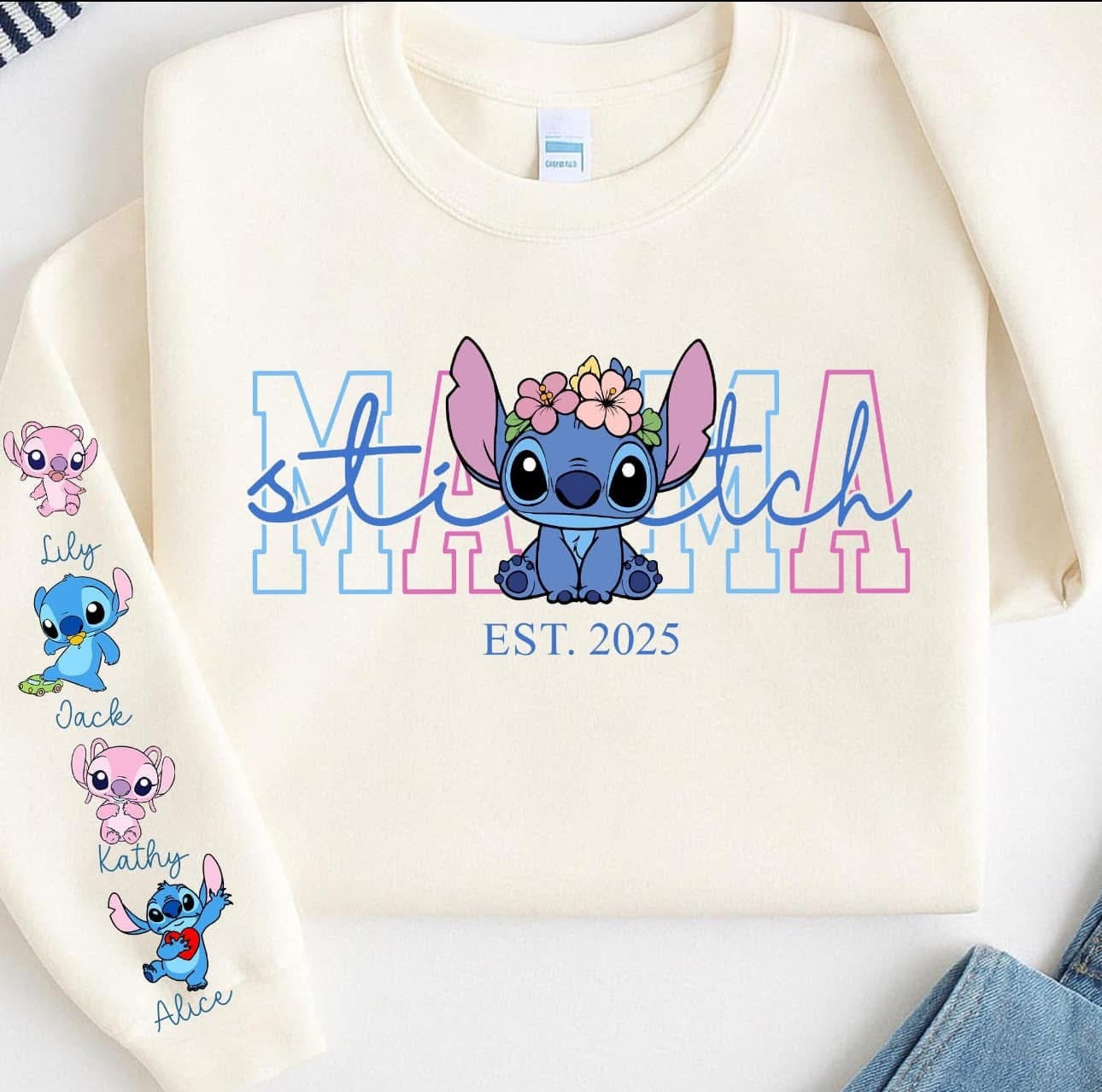 Custom Alien Mama Sweatshirt with Kids Names on Sleeve