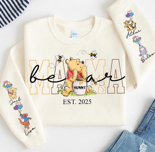 Custom Bear Mama Sweatshirt with Kids Names on Sleeve