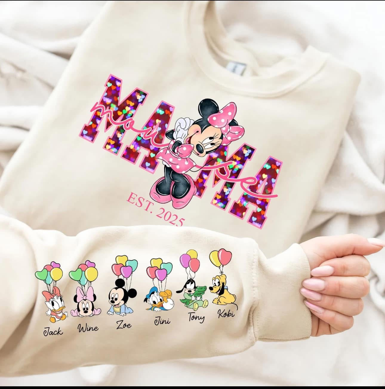 Custom Mouse Mama Sweatshirt with Kids Names on Sleeve